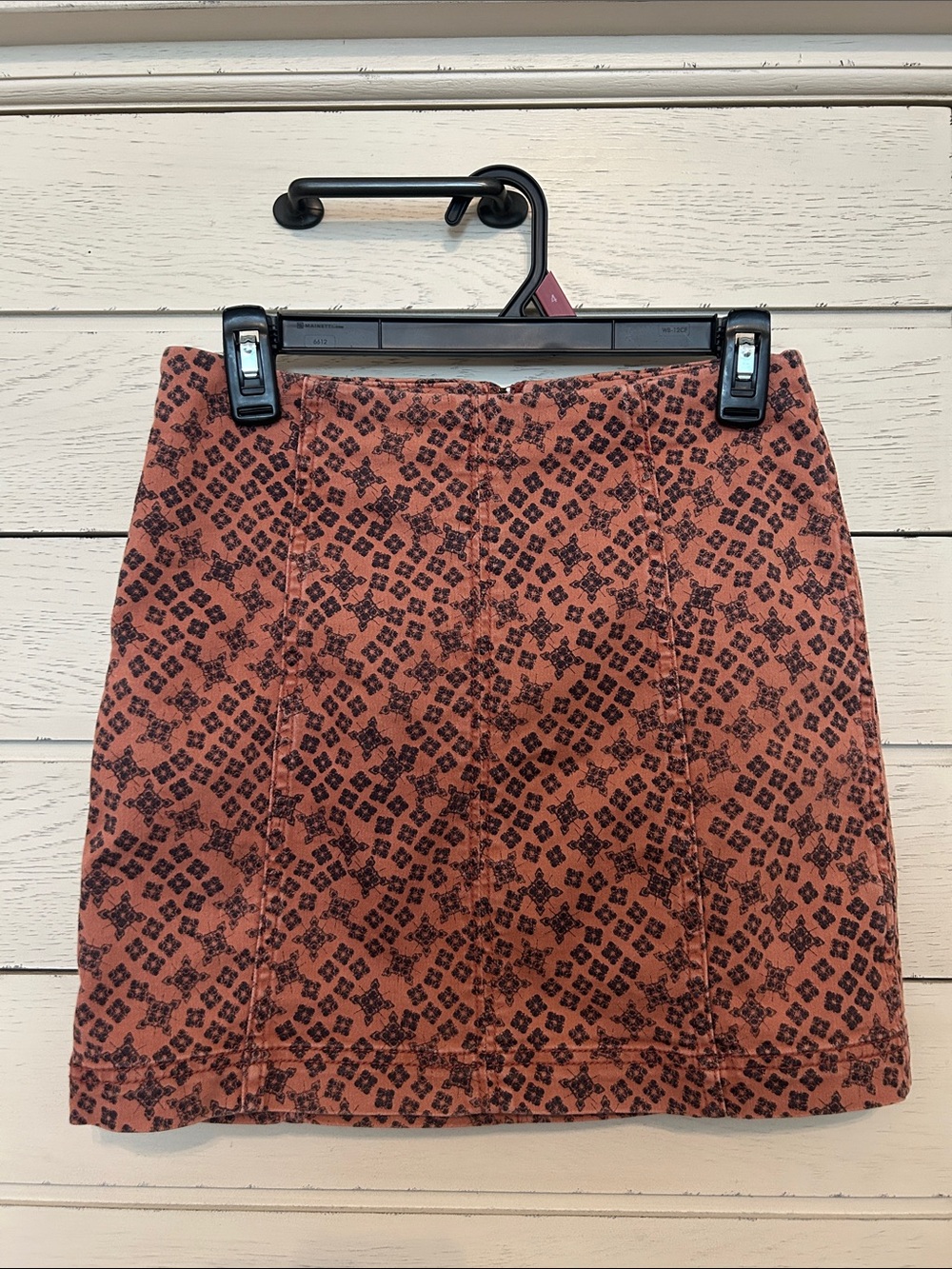 Free People Rust Mini Skirt with Distressed Navy Geometric Print